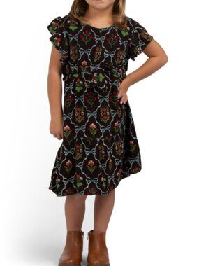 LEA KIDS Girls Holiday Flutter Sleeve Floral Dress SIZE 3T black red green NWT